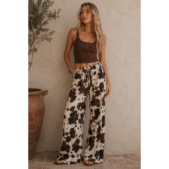 Sincerely Jules Pants - Sincerely Jules Brown Cow Print Wide Leg Elastic Waist Pants Small